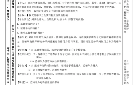 2.3.2分子间的作用力、分子的手性（教学设计）-（人教版2019选修第二册）_高化_595801221724高中化学新人教版选择性必修一二三电子版教案PPT课件高中试卷_选择性必修2册（人教版）