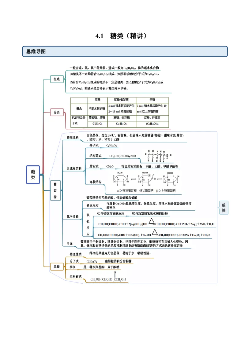 4.1糖类（精讲）（人教版2019选择性必修3）（解析版）_高化_595801221724高中化学新人教版选择性必修一二三电子版教案PPT课件高中试卷_选择性必修3册（人教版）_专项练习