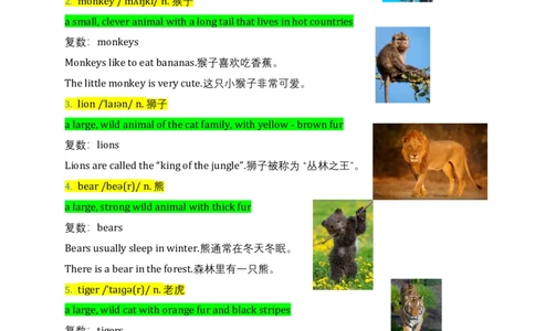 Unit7Animals动物词汇同步讲解与练习（讲义）_三下译林版2026英语_讲义专项