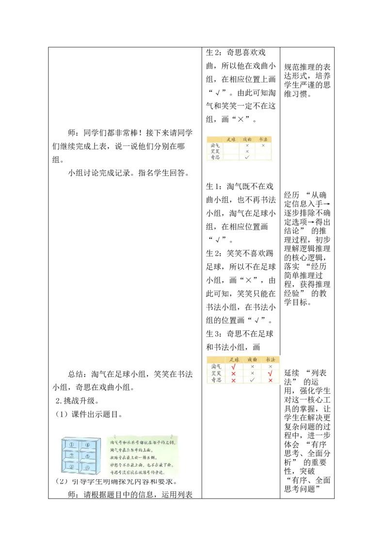 数学好玩有趣的推理_26春北师大版数学二下_00、教案共6套完整版表格式+文档式整册+课时word版_第2套表格式教案（有反思）_数学好玩有趣的推理