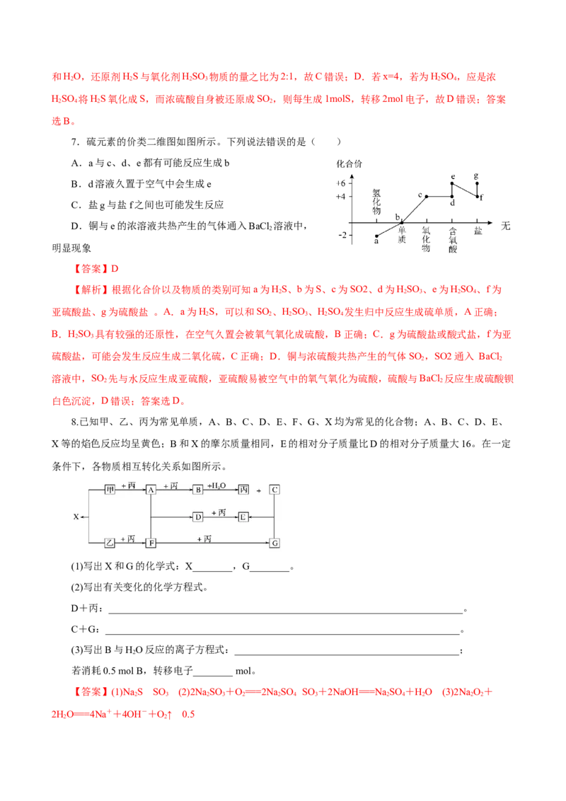 5.1.4硫及其化合物&mdash;不同价态含硫物质的转化（导学案）-（人教版2019必修第二册）（解析版）_高化_595801221724高中化学新人教版选择性必修一二三电子版教案PPT课件高中试卷_导学案