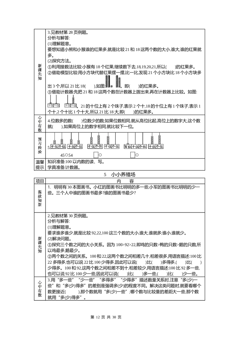 北师大版一年级下册小学数学学前预习单_26春北师大版数学二下_19、赠送其它资料_旧版_赠品：北师大数学1-6年级课前预习单