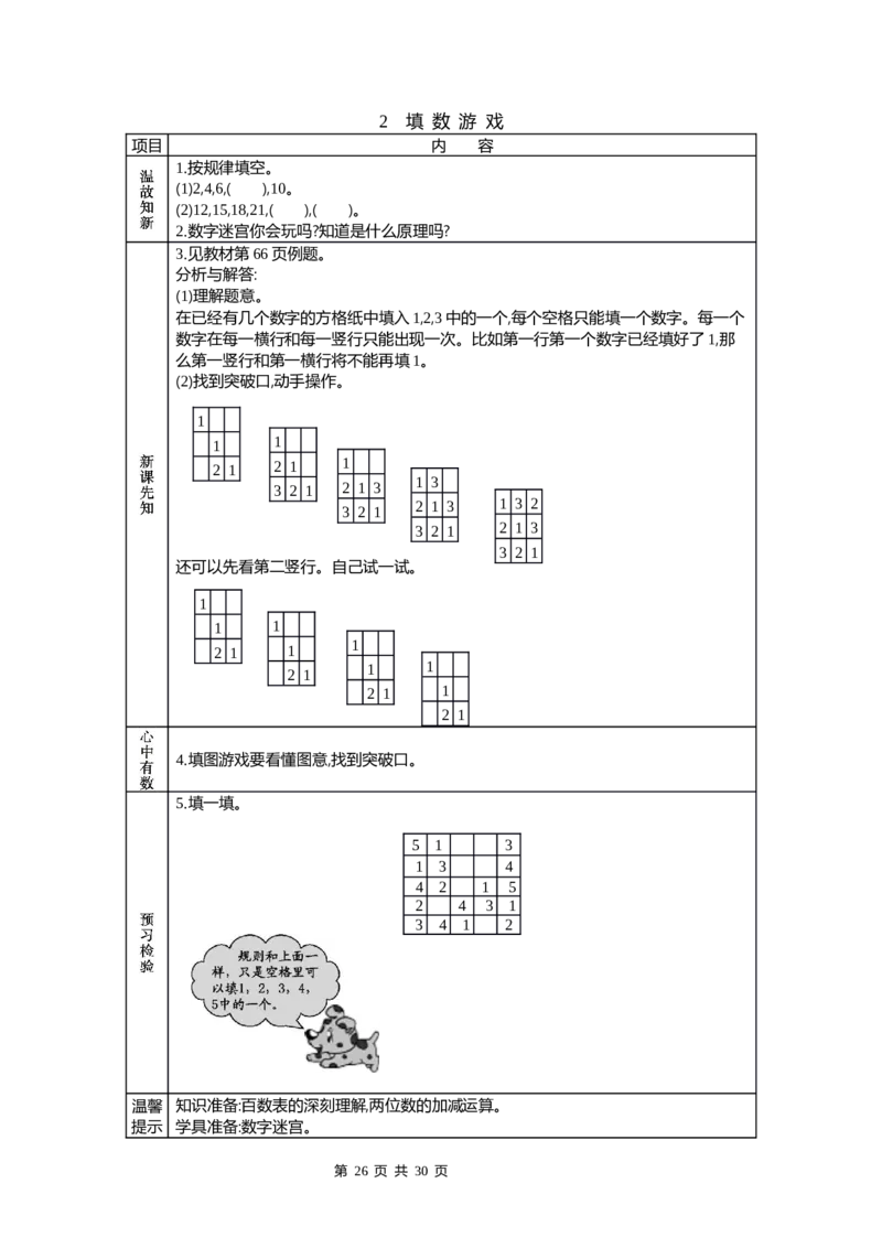 北师大版一年级下册小学数学学前预习单_26春北师大版数学二下_19、赠送其它资料_旧版_赠品：北师大数学1-6年级课前预习单