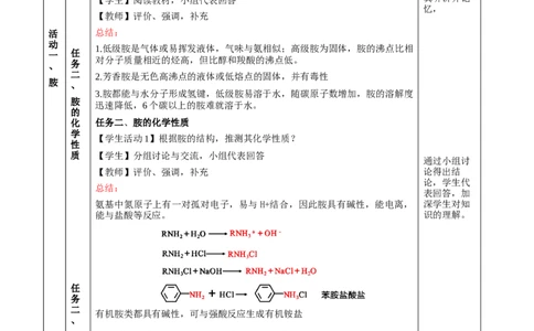 3.4.3胺、苯胺（教学设计）-（人教版2019选择性必修3）_高化_595801221724高中化学新人教版选择性必修一二三电子版教案PPT课件高中试卷_选择性必修3册（人教版）_教学设计