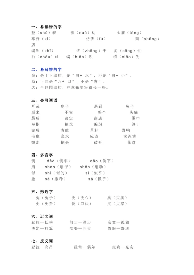 知识梳理部编版小学语文二下第七单元_《小学各科知识点》_小学语文《知识梳理》1-6年级上下册_统编语文1-6年级下册知识总结_二下