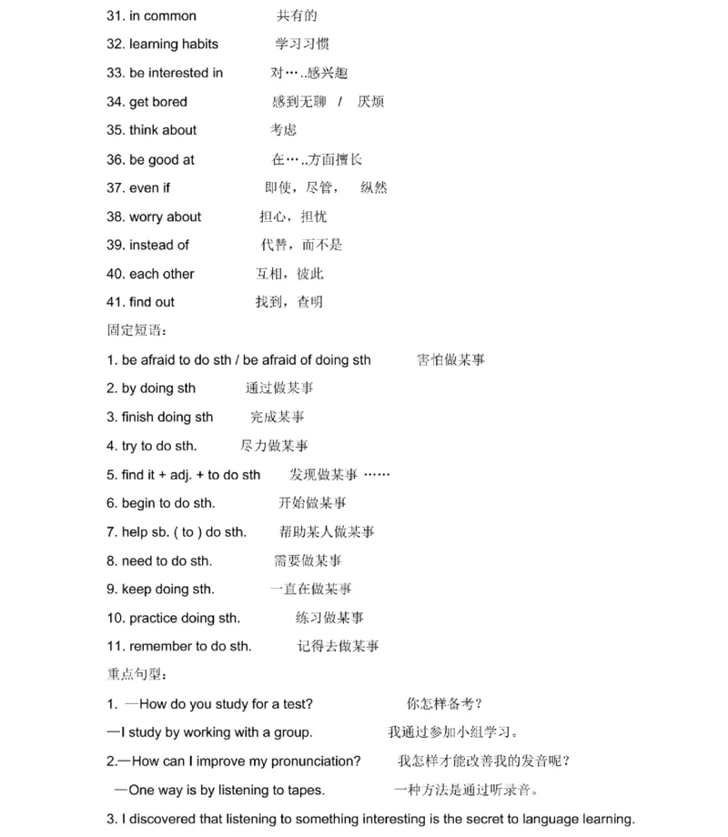 鲁教版初中英语八年级下册_24秋《初中各科知识点梳理》_初中英语《知识梳理》7-9年级上下册_知识梳理_鲁教版初中英语6-9年级上下册知识梳理