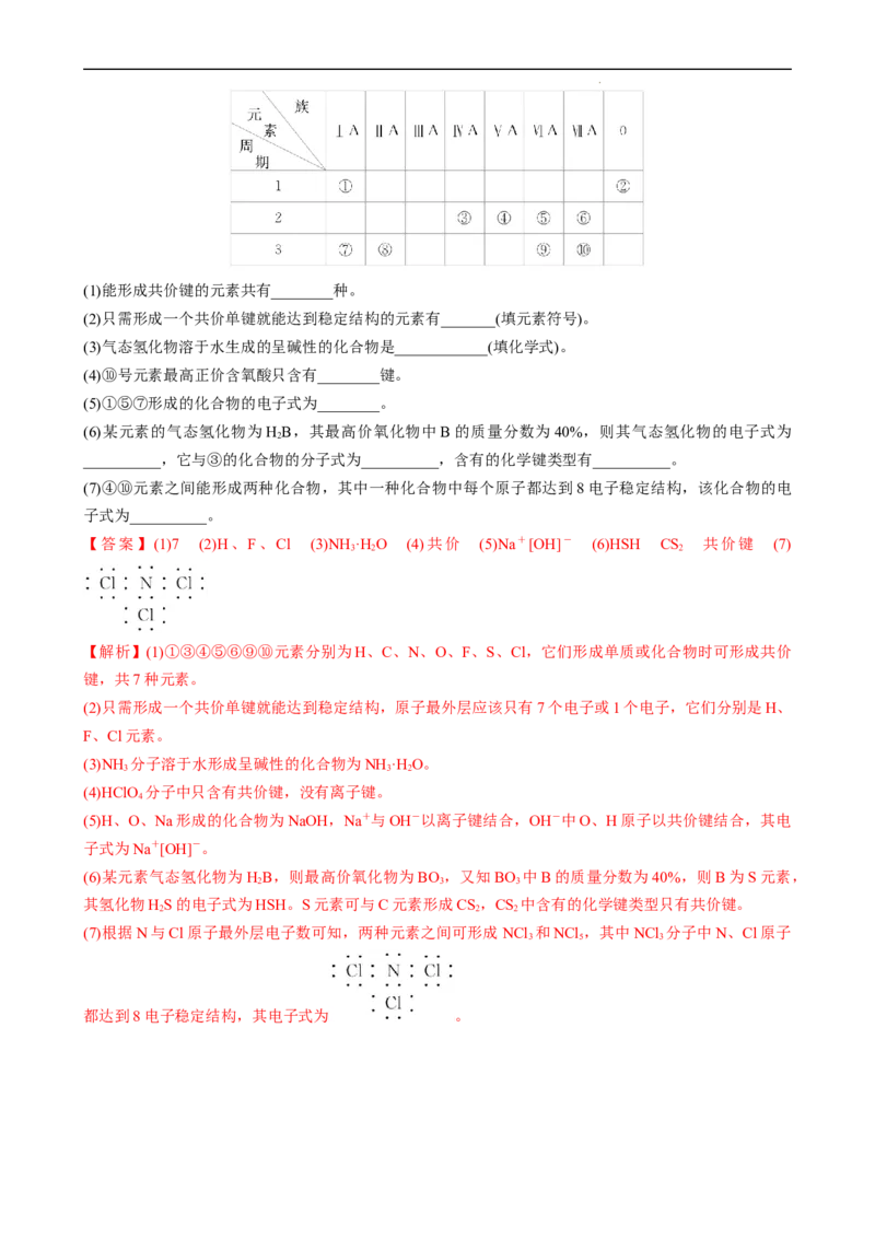4.3.2共价键（习题）-名课堂精选2022-2023学年高一化学同步精品备课系列（人教版2019必修第一册）（解析版）_高化_2025春-人教版高中化学_01新版高中化学必修一_3.课件+练习新_习题