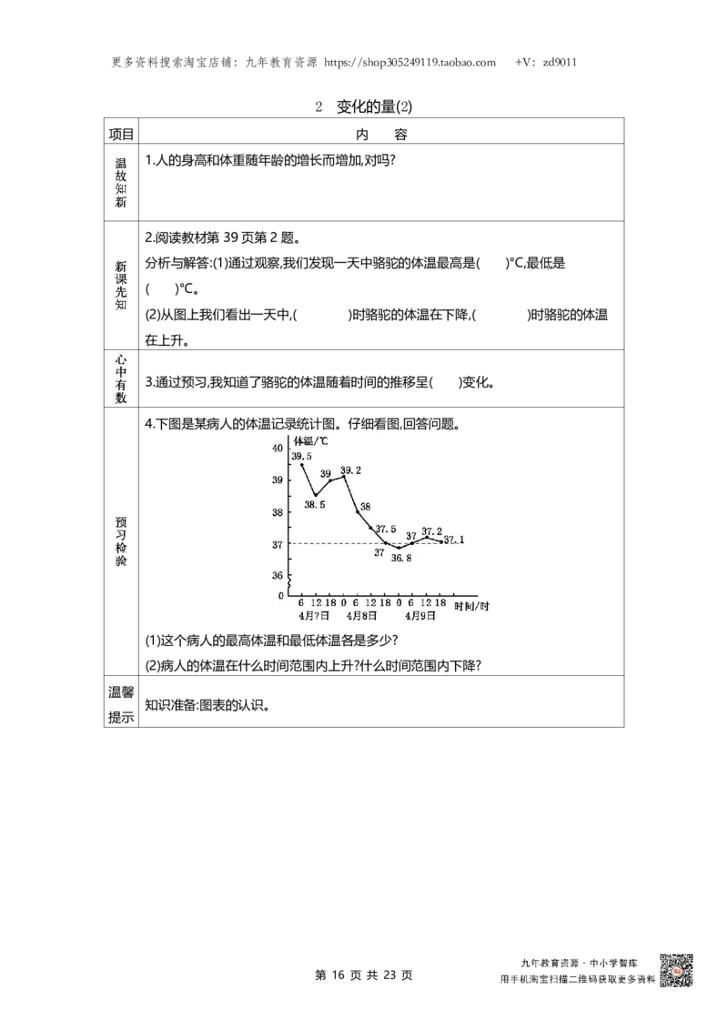北师大版六年级下册小学数学学前预习单23页_26春北师大版数学二下_19、赠送其它资料_旧版_赠品：北师大数学1-6年级课前预习单