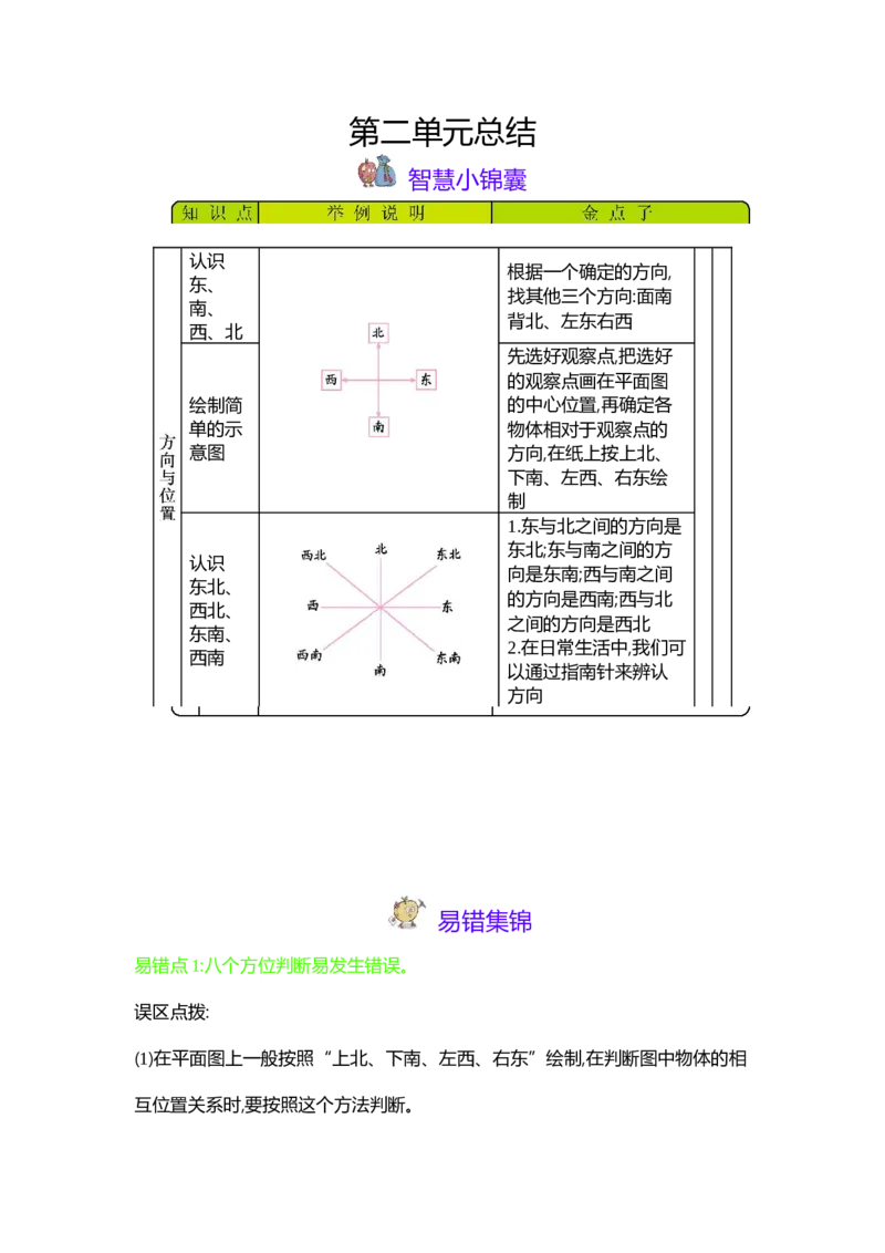 第2单元方向与位置_26春北师大版数学二下_19、赠送其它资料_旧版_第1套：北师大版数学2下_第二单元方向与位置_单元复习
