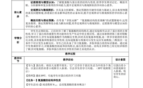 4.2蛋白质（教学设计）-（人教版2019选择性必修3）_高化_595801221724高中化学新人教版选择性必修一二三电子版教案PPT课件高中试卷_选择性必修3册（人教版）_教学设计