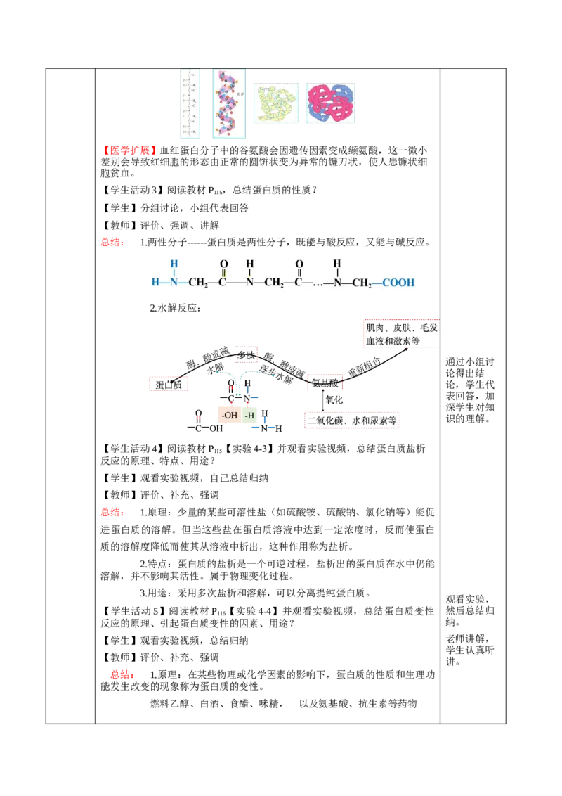 4.2蛋白质（教学设计）-（人教版2019选择性必修3）_高化_595801221724高中化学新人教版选择性必修一二三电子版教案PPT课件高中试卷_选择性必修3册（人教版）_教学设计