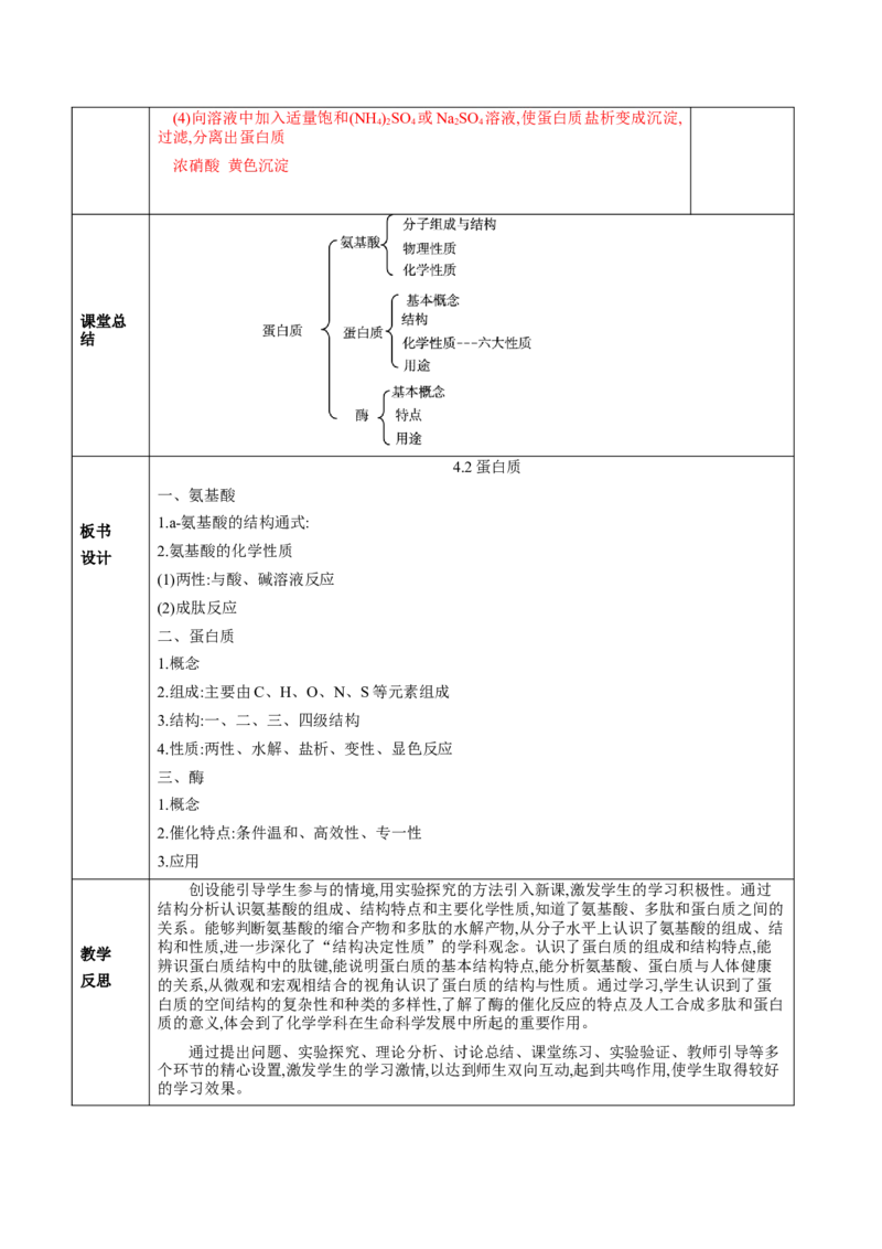 4.2蛋白质（教学设计）-（人教版2019选择性必修3）_高化_595801221724高中化学新人教版选择性必修一二三电子版教案PPT课件高中试卷_选择性必修3册（人教版）_教学设计
