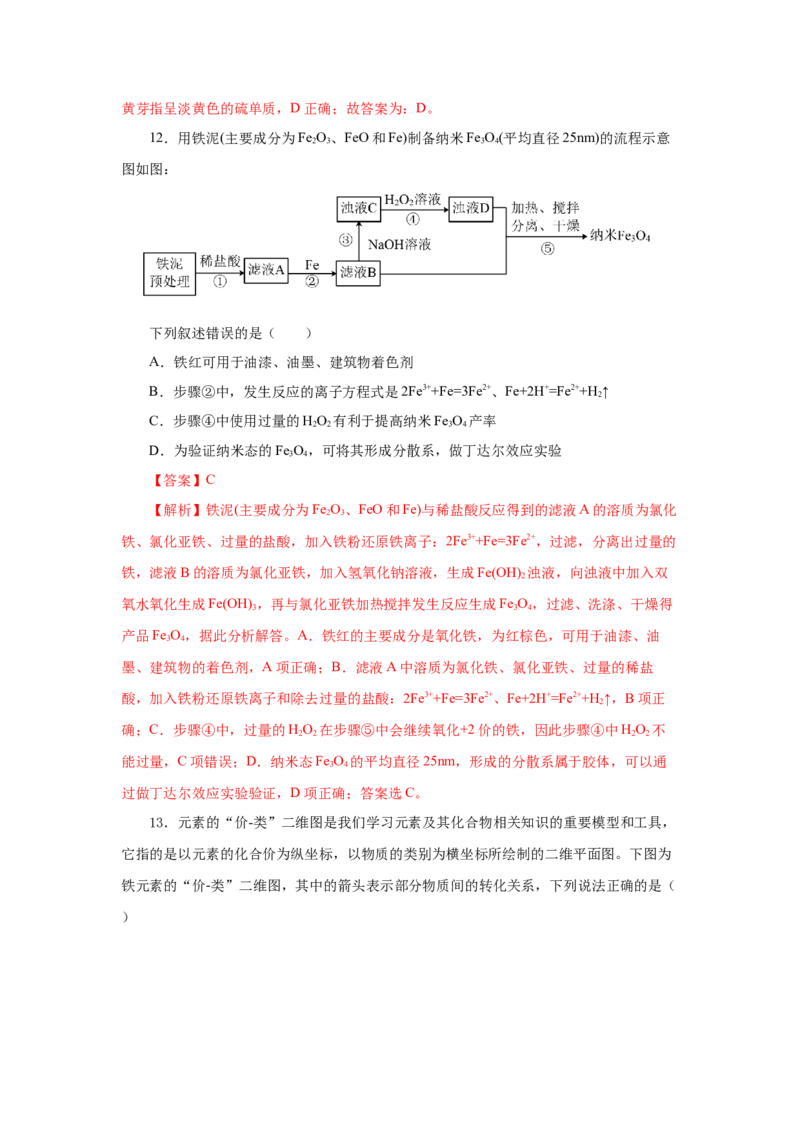 3.1.2铁的重要化合物&mdash;铁的氧化物和氢氧化物（分层作业）-（人教版2019必修第一册）（解析版）_高化_595801221724高中化学新人教版选择性必修一二三电子版教案PPT课件高中试卷_分层作业