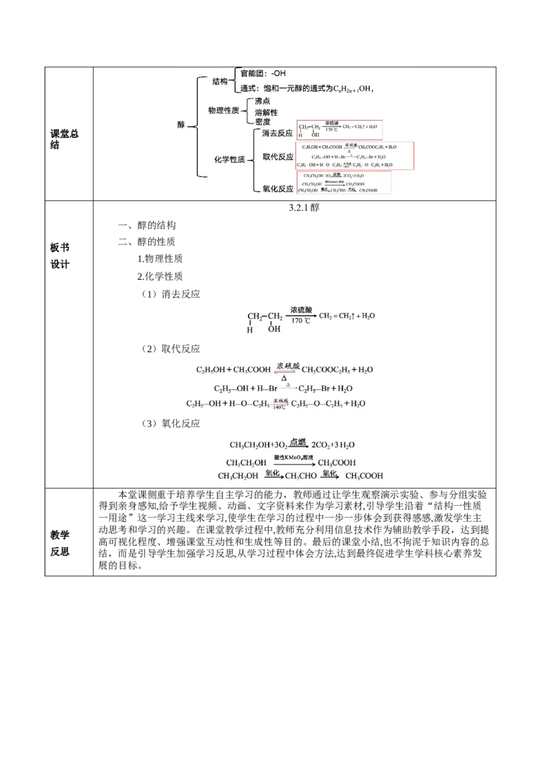 3.2.1醇（教学设计)-（人教版2019选择性必修3）_高化_595801221724高中化学新人教版选择性必修一二三电子版教案PPT课件高中试卷_选择性必修3册（人教版）_教学设计