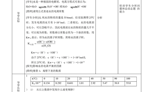 3.2.1水的电离和溶液的pH（1）-2021-2022学年高二化学同步备课教案设计（人教版2019选择性必修1）_高化_2025春-人教版高中化学_03新版高中化学选择性必修1_02教案_教案（表格式）