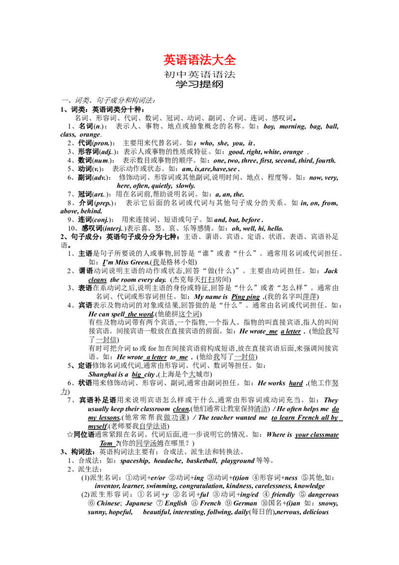 沪教版-初中英语语法大全-modified-0de40d227cb1_内蒙古中考真题_赠品_初中英语资料