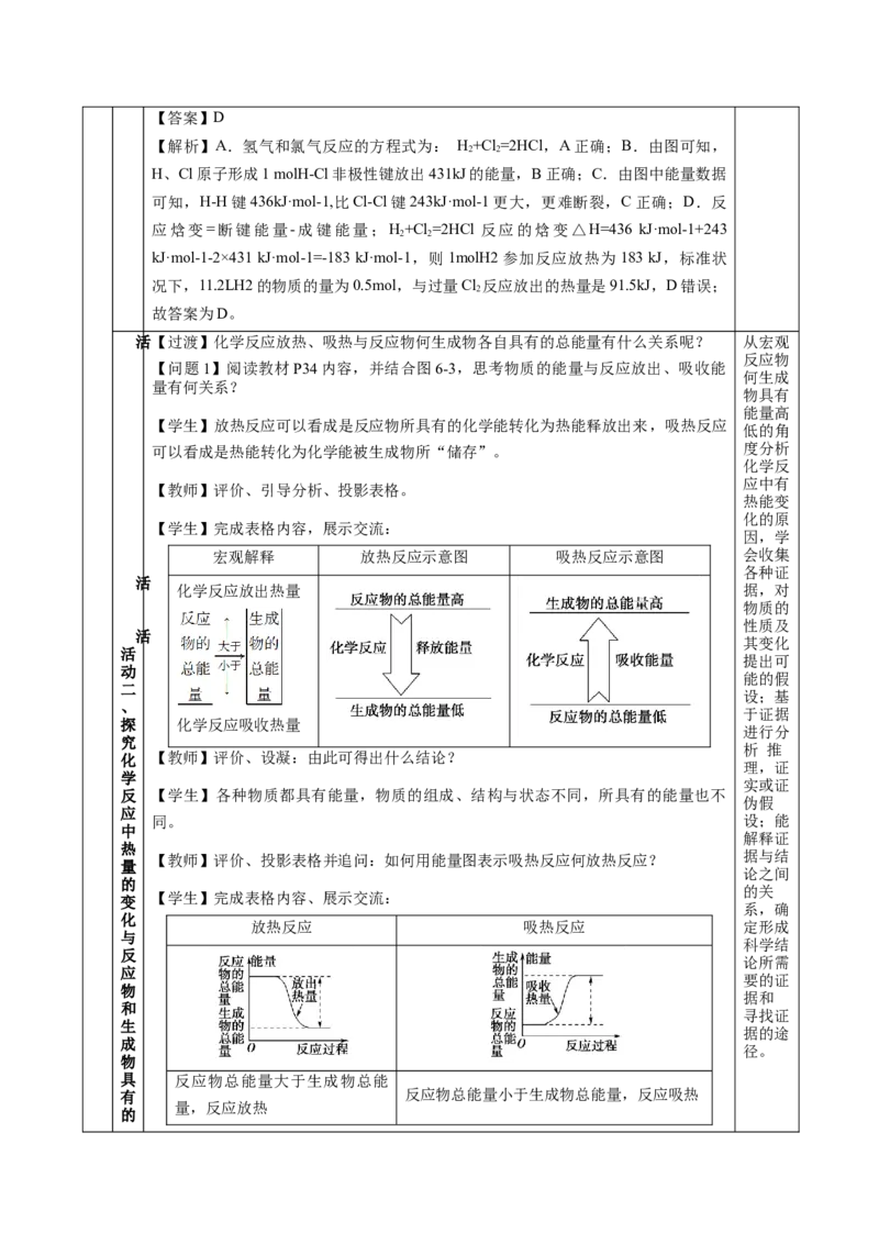 6.1.1化学反应与热能（教学设计）-（人教版2019必修第二册）_高化_595801221724高中化学新人教版选择性必修一二三电子版教案PPT课件高中试卷_必修二册（人教版）_教学设计