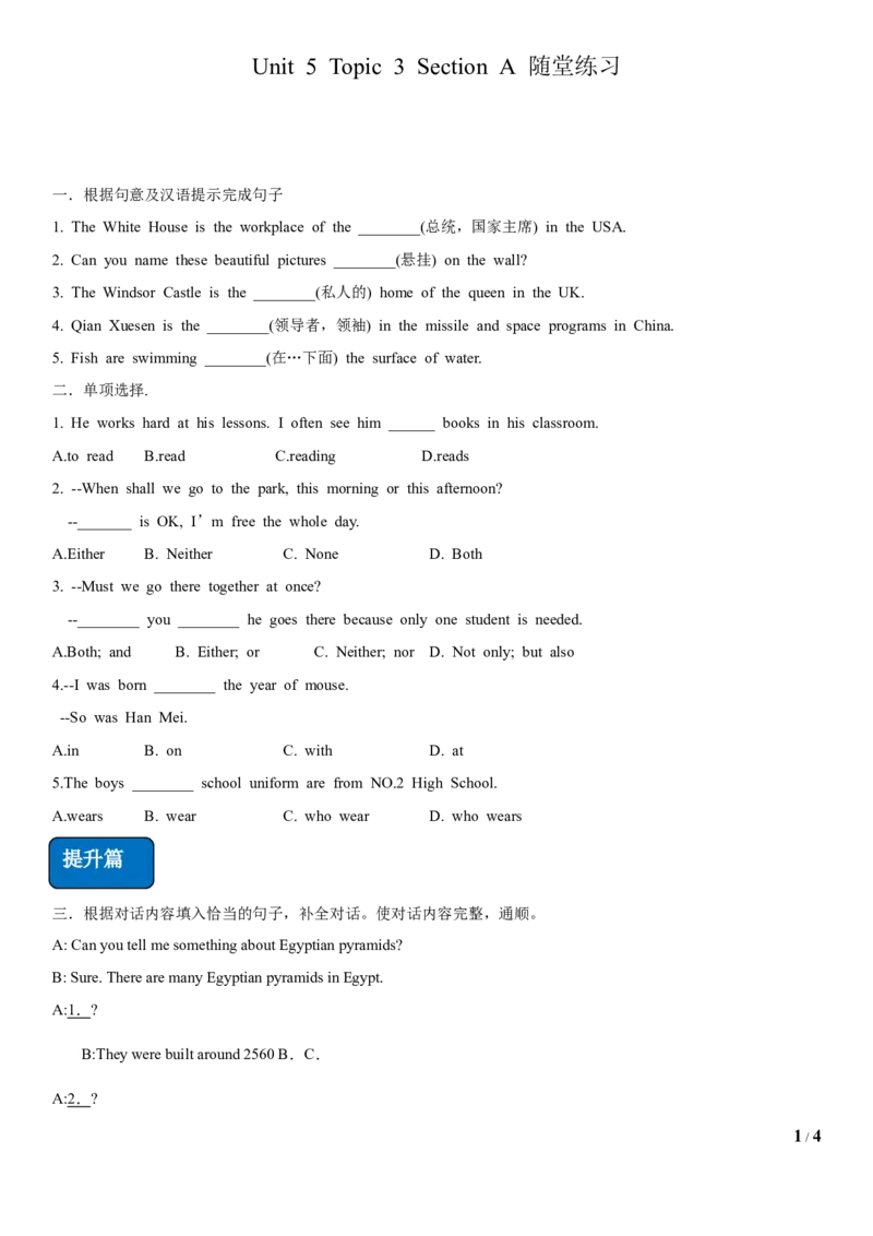 3.2Unit5Topic3SectionA（练习）（原卷版）_仁爱版英语九年级下册资料包_同步练习