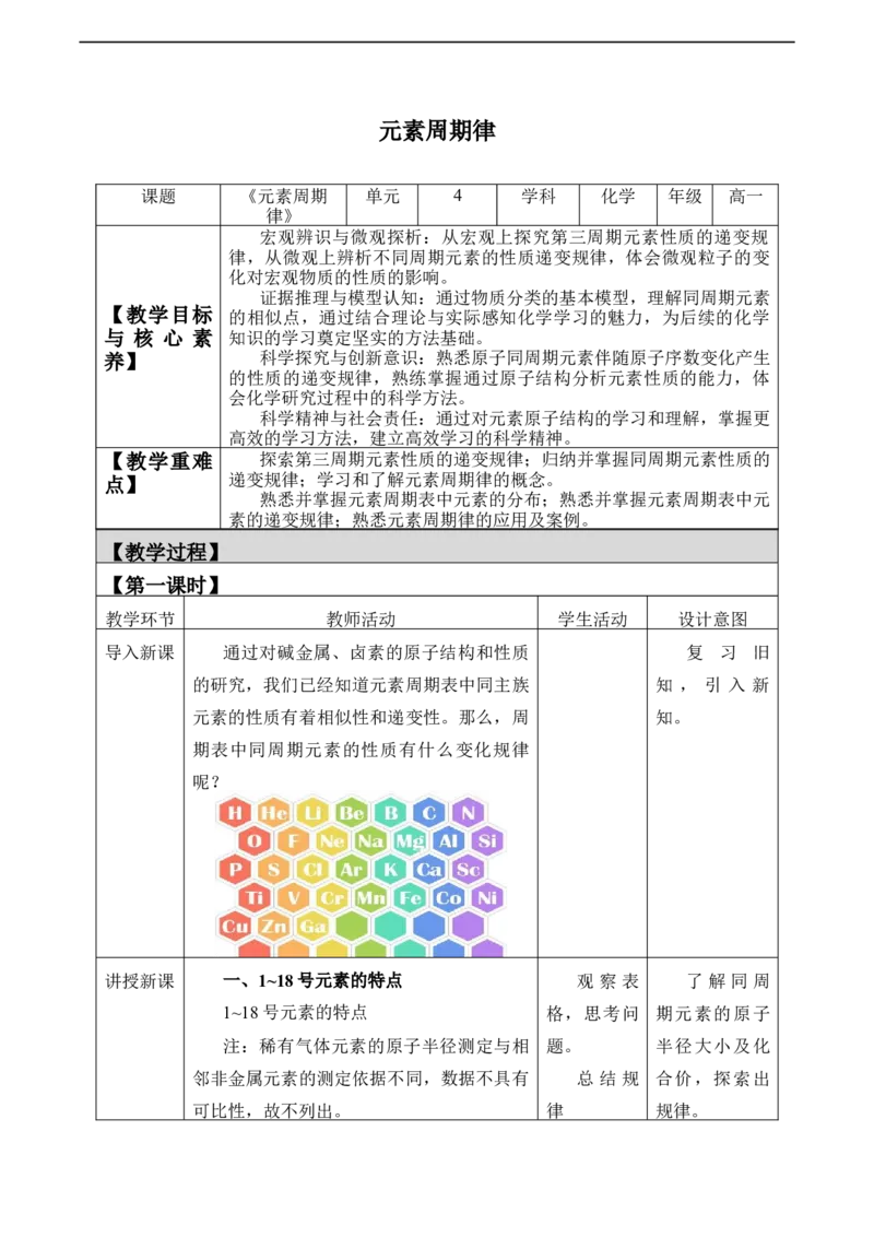 4.2《第二节元素周期律》名师精品教案教学设计_高化_2025春-人教版高中化学_01新版高中化学必修一_8.课件+教案_教案（赠送参考）