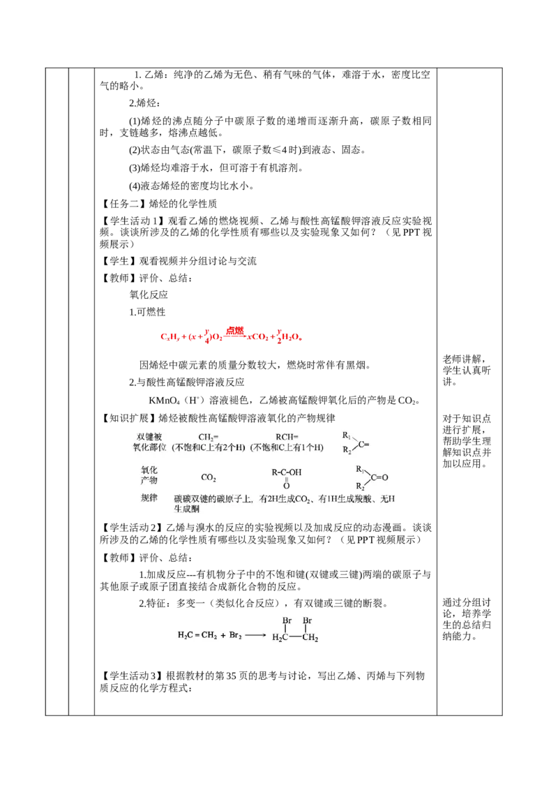 2.2.1烯烃(教学设计)-（人教版2019选择性必修3）_高化_595801221724高中化学新人教版选择性必修一二三电子版教案PPT课件高中试卷_选择性必修3册（人教版）_教学设计