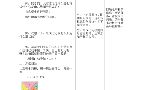 第3课时动手做（二）_26春北师大版数学二下_00、教案共6套完整版表格式+文档式整册+课时word版_第2套表格式教案（有反思）_第五单元有趣的平面图形（二）
