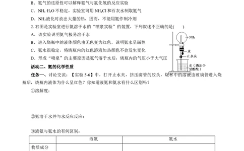 5.2.2氮及其化合物&mdash;氨和铵盐（导学案）-（人教版2019必修第二册）（原卷版）_高化_595801221724高中化学新人教版选择性必修一二三电子版教案PPT课件高中试卷_必修二册（人教版）_导学案