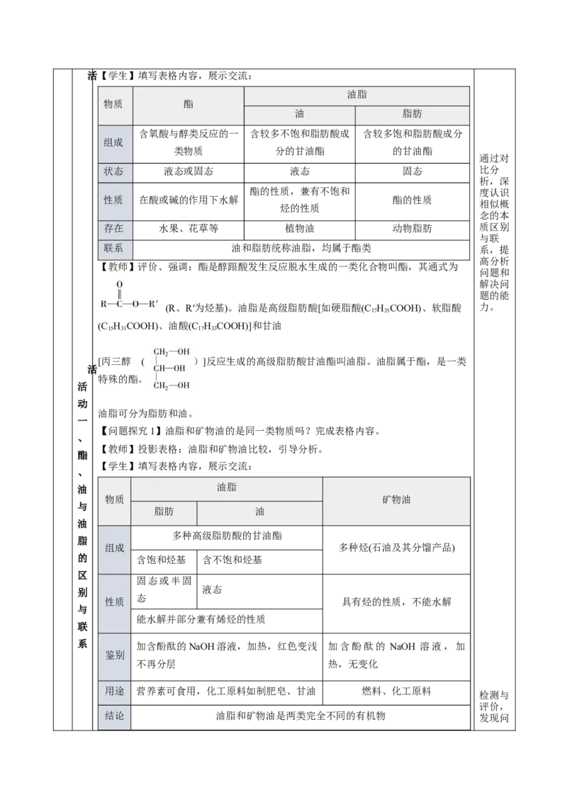 7.4.3油脂（教学设计）-（人教版2019必修第二册）_高化_595801221724高中化学新人教版选择性必修一二三电子版教案PPT课件高中试卷_必修二册（人教版）_教学设计