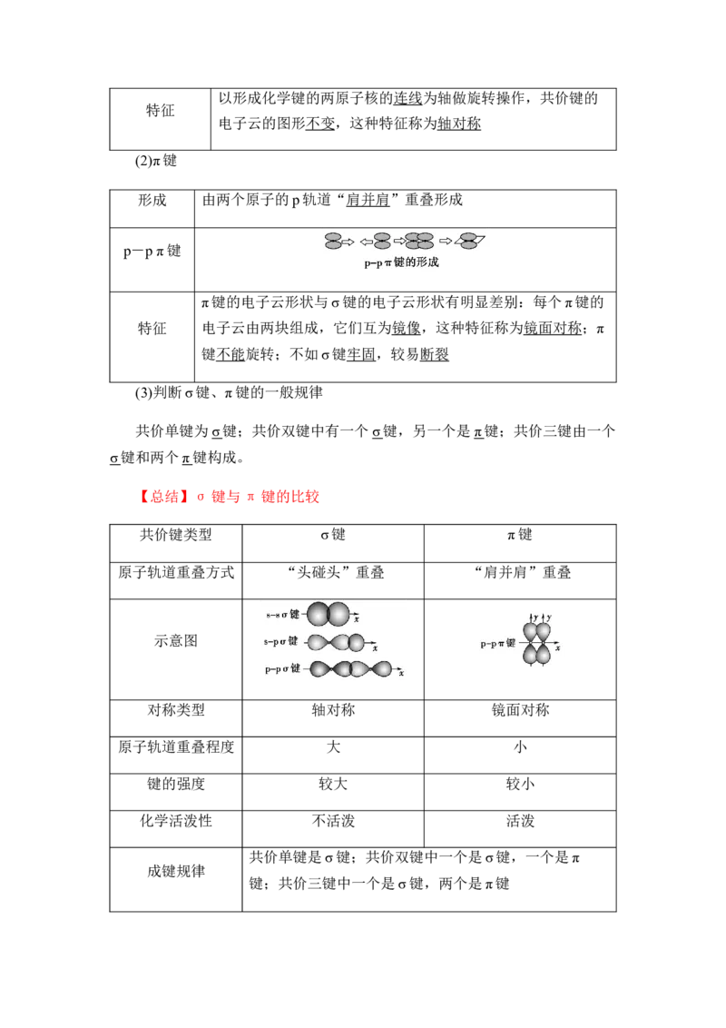 2.1共价键讲义新教材人教版（2019）高中化学选择性必修二_高化_2025春-人教版高中化学_04新版高中化学选择性必修2_06讲义_新教材人教版（2019）高中化学选择性必修二(等9份资料)