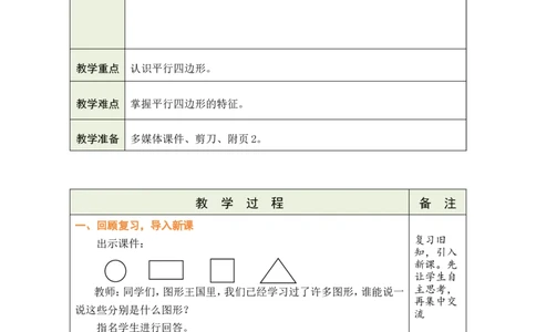 第1课时图形王国_26春北师大版数学二下_00、教案共6套完整版表格式+文档式整册+课时word版_第1套表格式教案（有反思）_06第五单元有趣的平面图形（二）教案