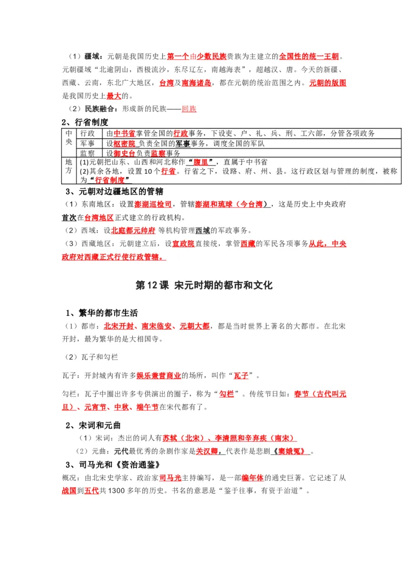 部编版七年级下册知识点提纲_24秋《初中各科知识点梳理》_初中历史《知识梳理》7-9年级上下册