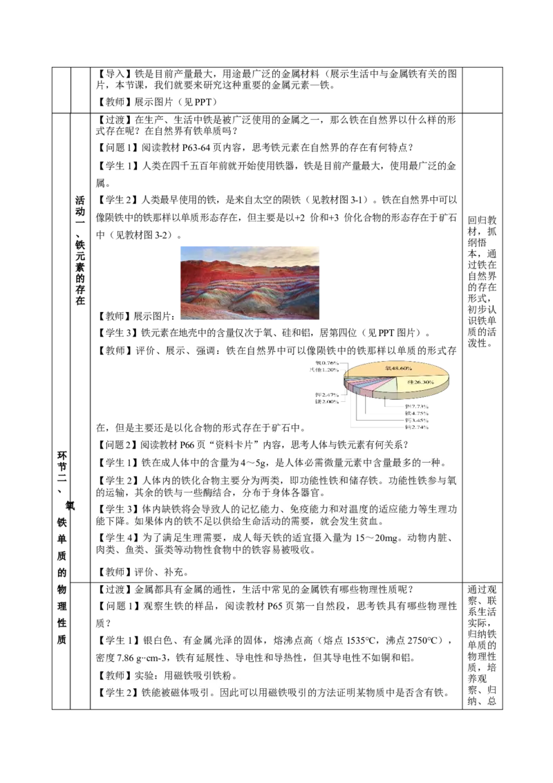 3.1.1铁的单质（教学设计）-（人教版2019必修第一册）_高化_595801221724高中化学新人教版选择性必修一二三电子版教案PPT课件高中试卷_必修一册（人教版）_教学设计
