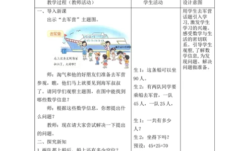 第一单元第2课时去军营_26春北师大版数学二下_00、教案共6套完整版表格式+文档式整册+课时word版_第2套表格式教案（有反思）_第一单元100以内数加与减（三）表格版