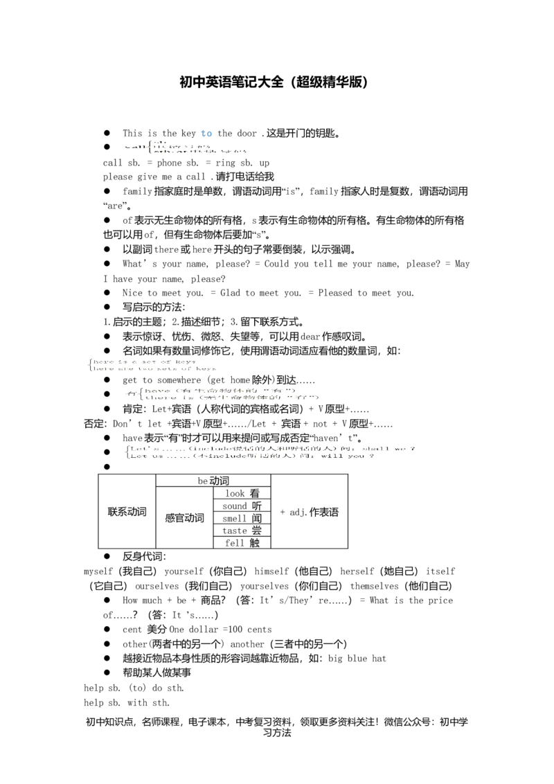 初中英语笔记大全(超级精华版)-7ec6c6506ef7_内蒙古中考真题_赠品_初中英语资料