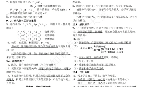 粤沪版八年级物理下册知识点总结_24秋《初中各科知识点梳理》_初中物理《知识梳理》8-9年级上下册_粤沪版初中物理8-9年级上下册知识点