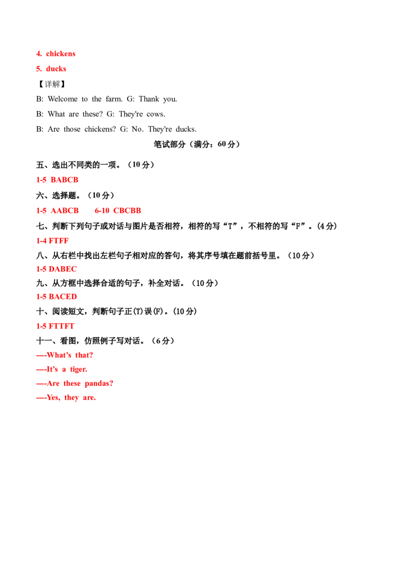 Unit6Onthefarm（单元测试）答案详解_三下译林版2026英语_单元测试