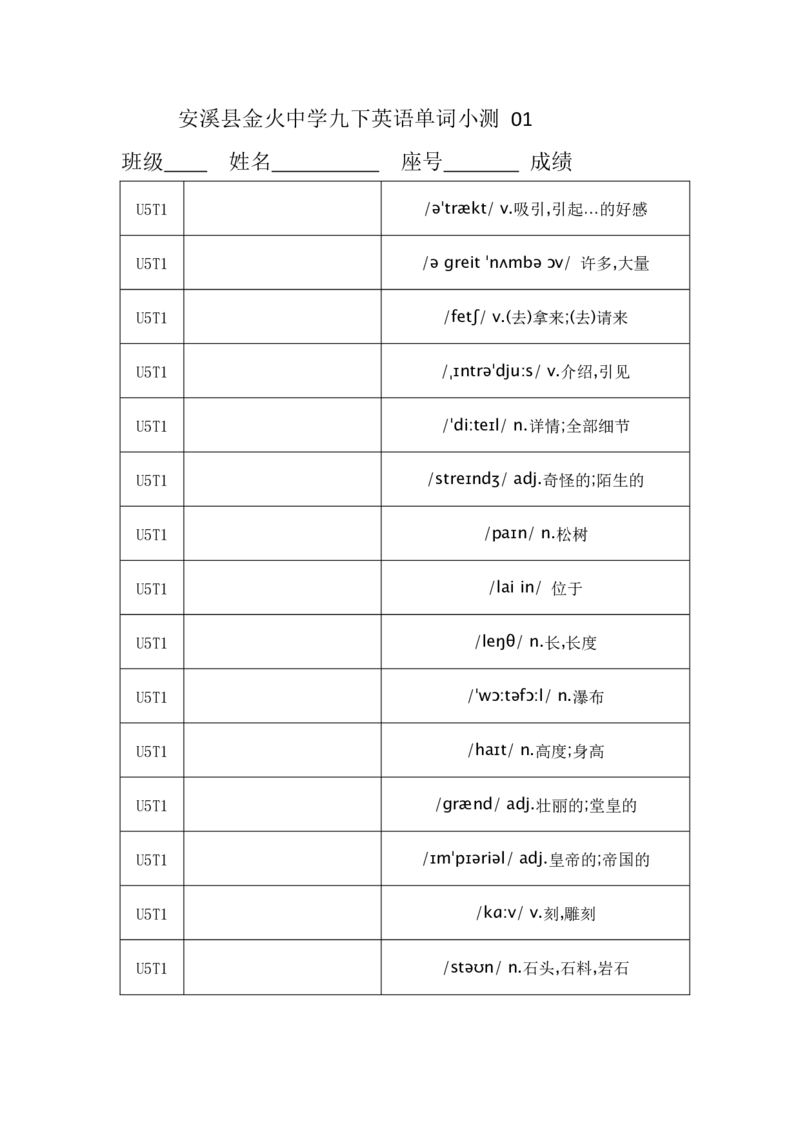 单词小测_仁爱版英语九年级下册资料包_单词专项