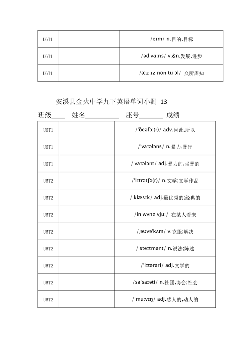 单词小测_仁爱版英语九年级下册资料包_单词专项