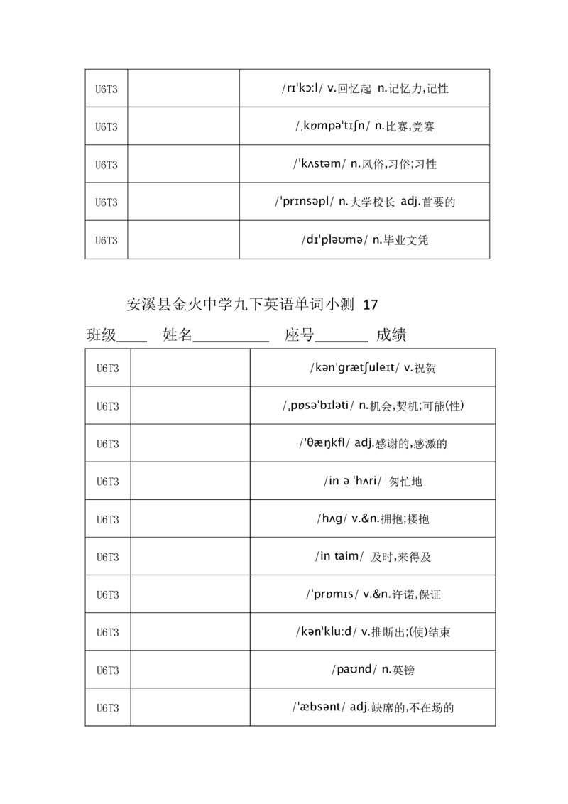 单词小测_仁爱版英语九年级下册资料包_单词专项