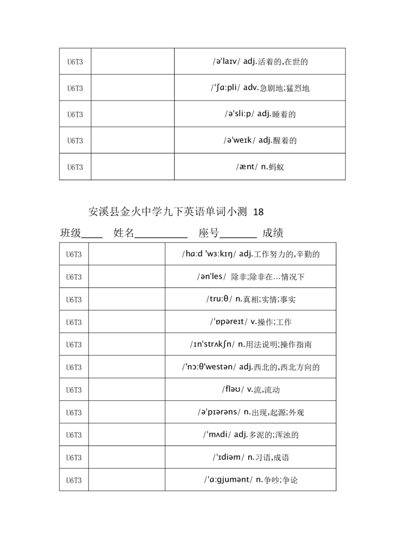 单词小测_仁爱版英语九年级下册资料包_单词专项