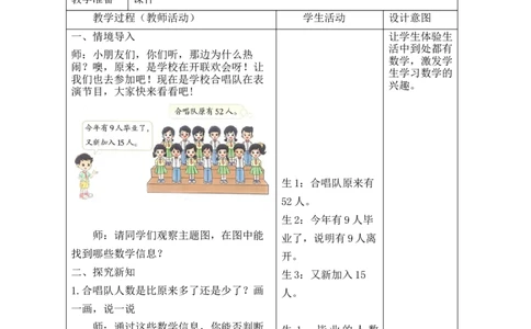 第一单元第3课时星星合唱队_26春北师大版数学二下_00、教案共6套完整版表格式+文档式整册+课时word版_第2套表格式教案（有反思）_第一单元100以内数加与减（三）表格版