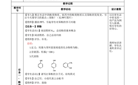 3.2.2酚（教学设计)-（人教版2019选择性必修3）_高化_595801221724高中化学新人教版选择性必修一二三电子版教案PPT课件高中试卷_选择性必修3册（人教版）_教学设计