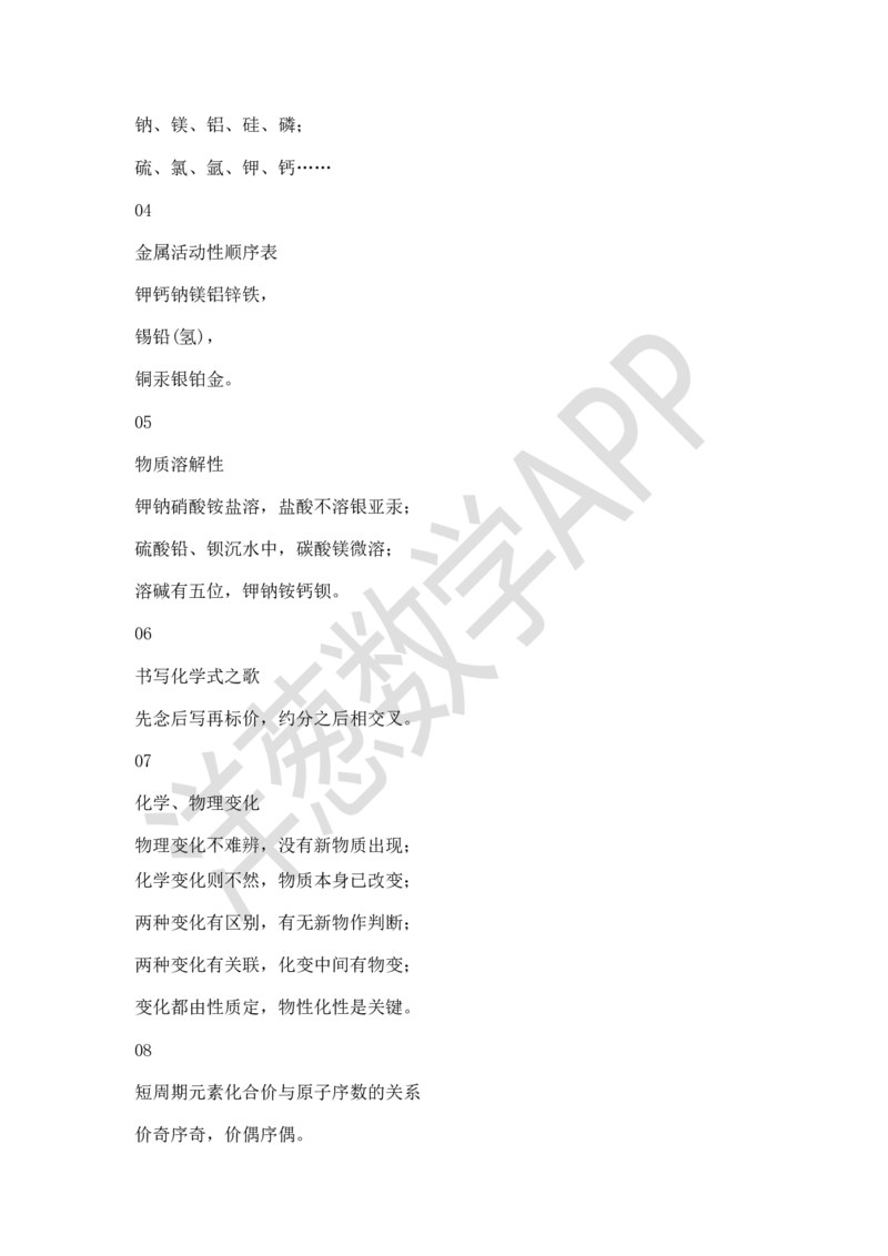 初中化学20个重要口诀总结_初中化学_01.人教版初中化学_11.初中化学电子文档资料（赠送）
