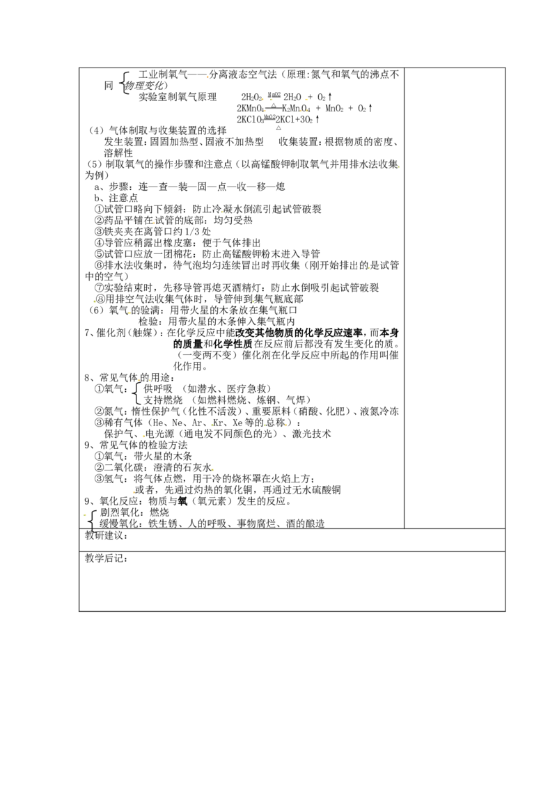 九年级化学上册-第二单元-我们周围的空气教案-(新版)新人教版(2)_初中化学_01.人教版初中化学_01.初中化学课件PPT--教案--试题_初中化学&mdash;课件&mdash;教案&mdash;试题-推荐_9年级上教案