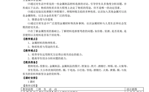 2012-2013学年九年级化学（人教版下册）第8单元《课题1金属材料》教案_初中化学_01.人教版初中化学_01.初中化学课件PPT--教案--试题_初中化学全套_化学教案
