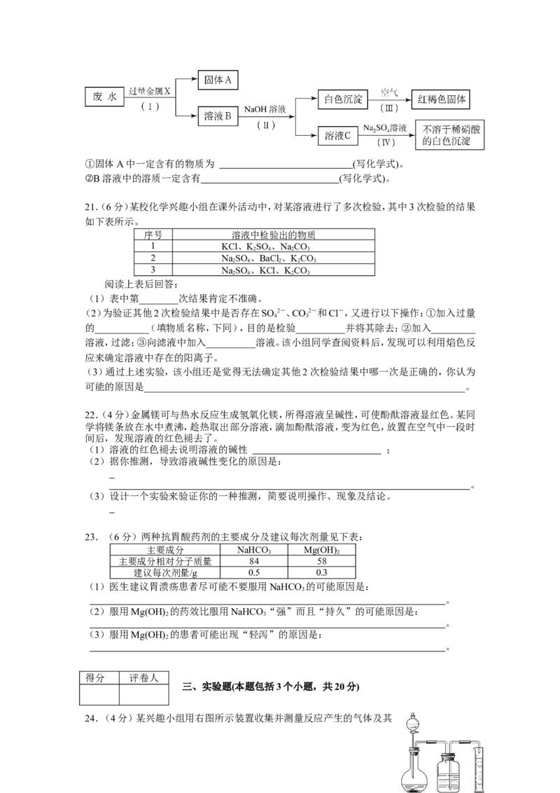 2010年全国初中学生化学素质和实验能力竞赛（第二十届天原杯）复赛试题和答案_初中化学_01.人教版初中化学_01.初中化学课件PPT--教案--试题_初中化学全套_化学试题