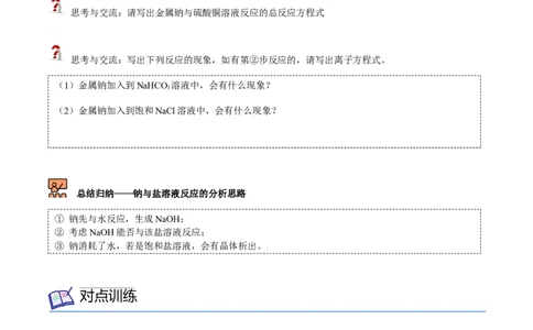 第10讲活泼的金属单质&mdash;&mdash;钠（学生版）（人教版2019）_高化_595801221724高中化学新人教版选择性必修一二三电子版教案PPT课件高中试卷_必修一册（人教版）_讲义