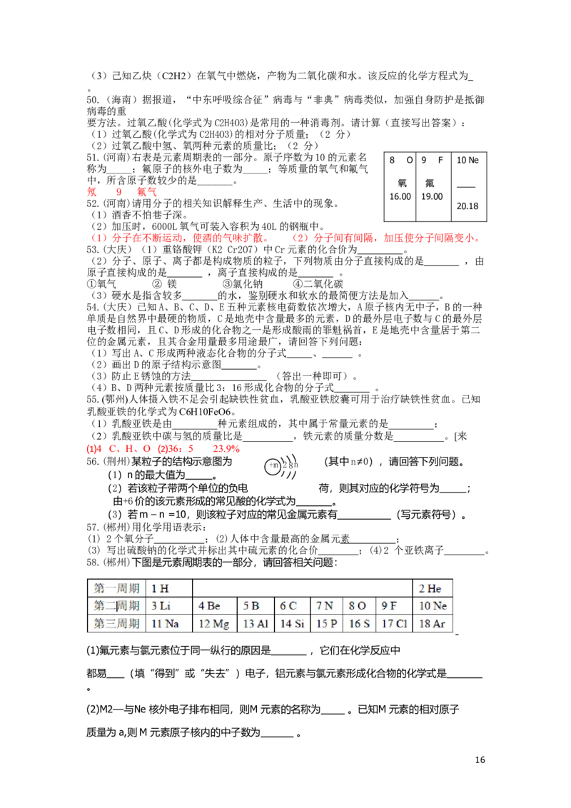 中考化学试题分类汇编&mdash;&mdash;物质构成的奥秘(包括安徽_初中化学_01.人教版初中化学_01.初中化学课件PPT--教案--试题_初中化学&mdash;课件&mdash;教案&mdash;试题-推荐_9年级上课件教案试题_第3单元