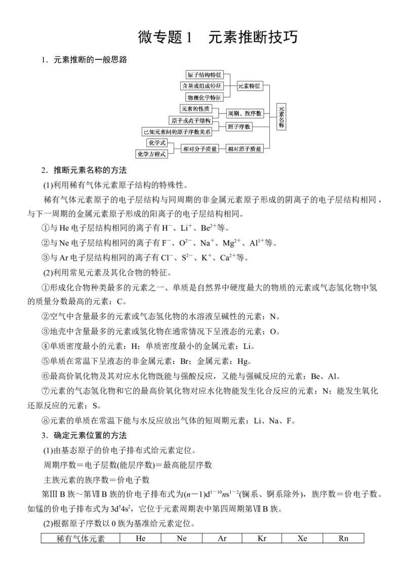 人教版(2019)选修性必修2导学案第1章　微专题1　元素推断技巧_高化_2025春-人教版高中化学_04新版高中化学选择性必修2_03导学案
