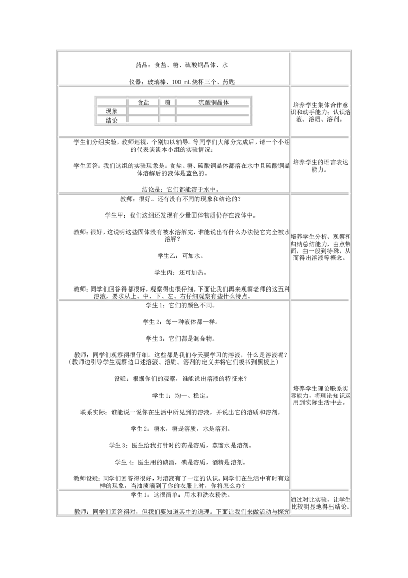 人教版初中化学教案-溶液_初中化学_01.人教版初中化学_01.初中化学课件PPT--教案--试题_初中化学&mdash;课件&mdash;教案&mdash;试题-推荐_9年级下课件教案试题_9年级下教案_第9单元
