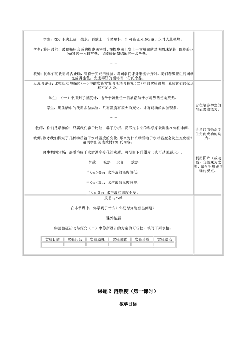 人教版初中化学教案-溶液_初中化学_01.人教版初中化学_01.初中化学课件PPT--教案--试题_初中化学&mdash;课件&mdash;教案&mdash;试题-推荐_9年级下课件教案试题_9年级下教案_第9单元